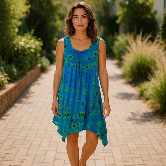 𝅺CUTEST Tie Dyed Tank Dress No Label Vintage One Size - Picture 1 of 6